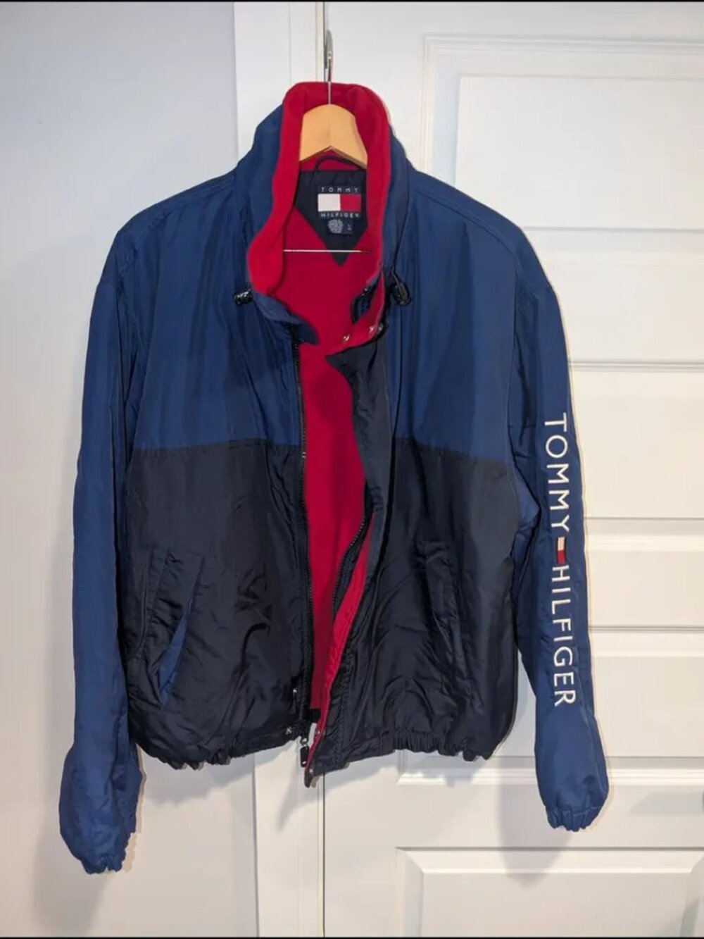 Vintage Tommy Hilfiger Navy, Black & Red Colorblock Windbreaker Jacket - Large